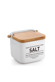 DKD Home Decor Salero de Gres y Bambú Blanco y Natural