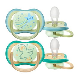 AVENT SCF376 Chupete Ultra Air Nocturno 0-6 Meses Estrella/Búho para Niño, 2 Unidades