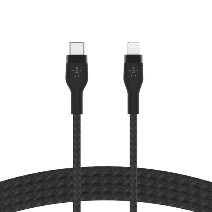 Belkin CAA011BT3MBK Cable USB-C a Lightning Silicona Trenzada 3m Negro, Para Carga y Sincronización