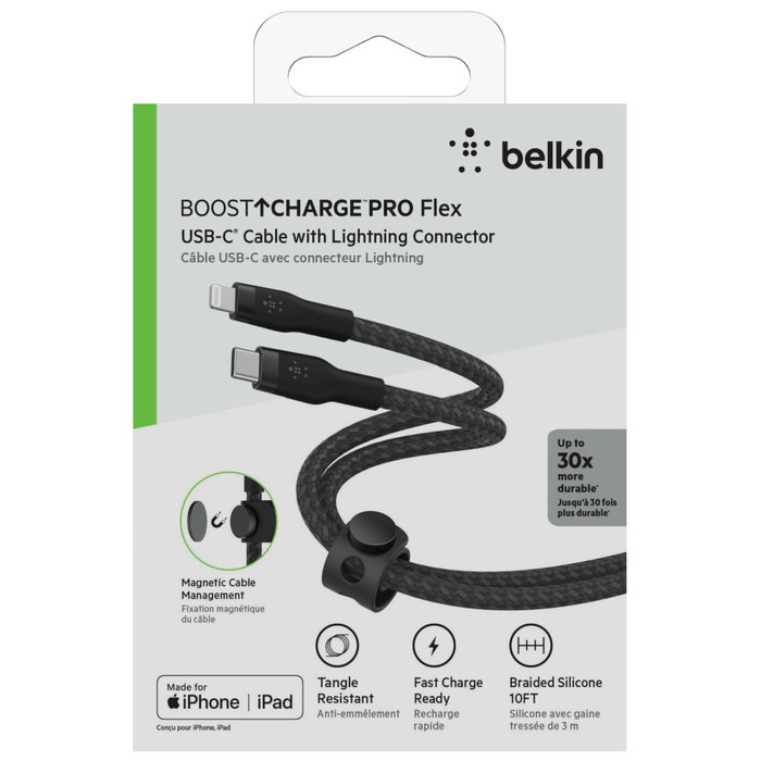 Belkin Boost Charge Pro Flex Cable USB-C a Lightning de 3 m, Negro