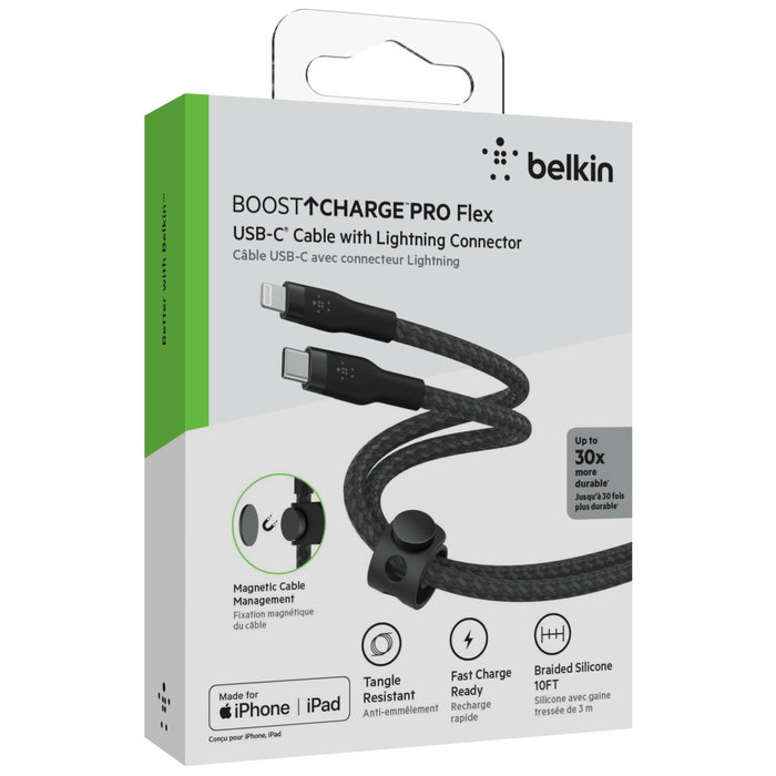 Belkin Boost Charge Pro Flex Cable USB-C a Lightning de 3 m, Negro
