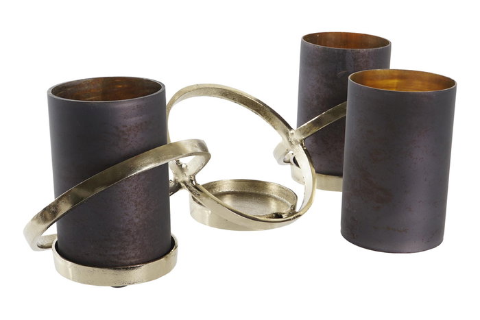 DKD Home Decor Portavelas Leith de Cristal y Aluminio Gris y Dorado