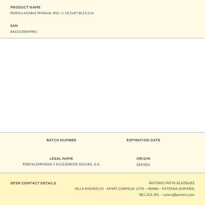 Solera ROL-1 Enrollacables Manual 10,2x47,8x13,1cm