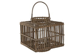 DKD Home Decor Portavela Indonesia 1c24 Natural Ratan Cristal 35x35x35 cm