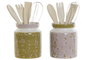 DKD Home Decor Set de 5 Botes de Utensilios de Dolomite, Verde y Lila
