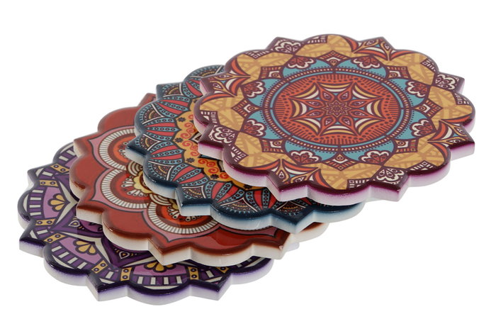 DKD Home Decor Posavasos Mandala Multicolor Surtido de 12 Unidades