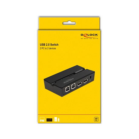 DeLOCK Conmutador USB 2.0 Switch para 2 Ordenadores a 2 Dispositivos, 0,48 Gbit/s, Negro, Plástico, Incluye Cable USB Tipo A a B