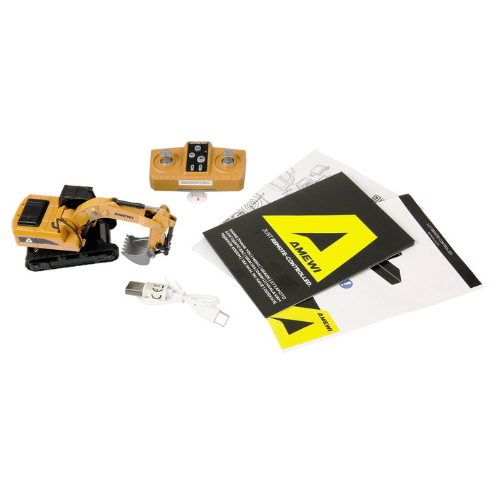 AMEWI Excavadora Radio Control Metal 1:64 8 Canales RTR con Batería, Para Niños de 6+ Años, Modelo 22747