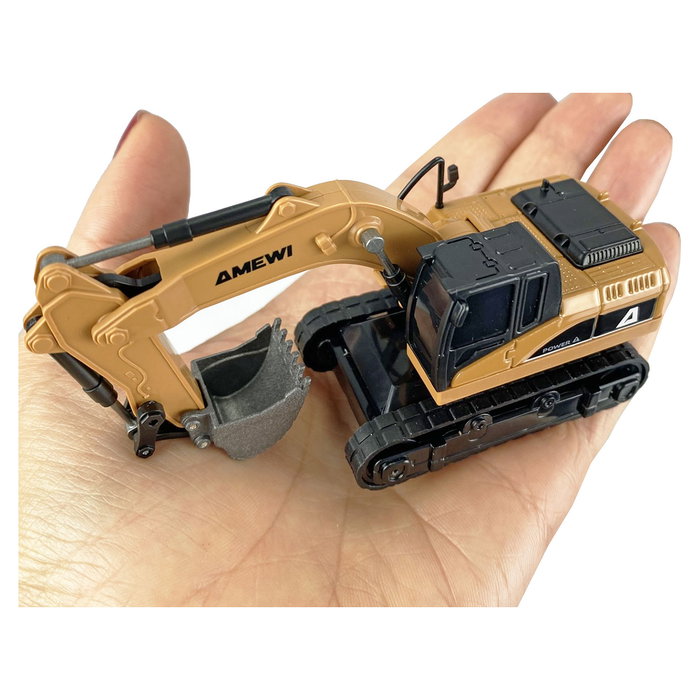 AMEWI Excavadora Radio Control Metal 1:64 8 Canales RTR con Batería, Para Niños de 6+ Años, Modelo 22747