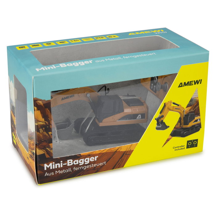 AMEWI Mini-Bagger de Metal 8-Canal 1:64 RTR