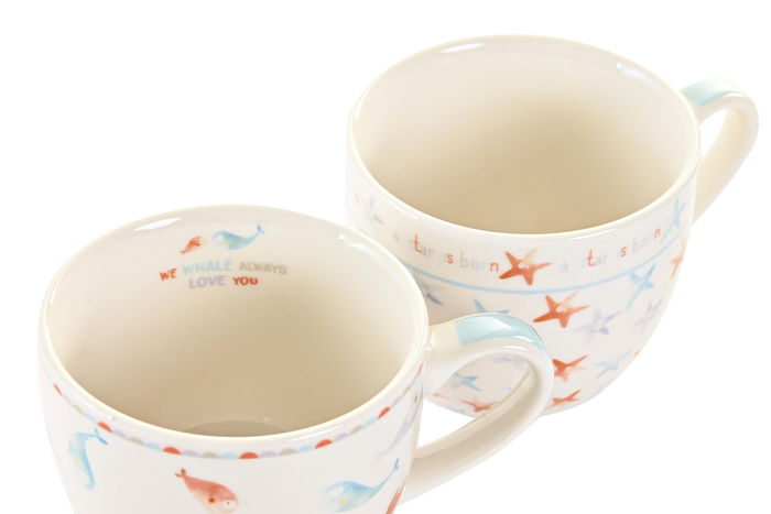 DKD Home Decor Ballenitas Vajilla Infantil Porcelana Apta Microondas Set 3 Piezas Multicolor Blanco 19 x 2 x 19 cm