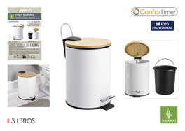 Confortime Cubo de Basura con Pedal de Metal y Bambú 3L Blanco