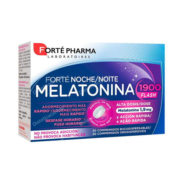 Forte Pharma Melatonina Flash 1900 1.9 mg - 30 Comprimidos Bucodispersables Sabor Vainilla - Para Conciliar el Sueño Rápido y Jet-Lag Forte Pharma Melatonina Flash 1900 1.9 mg - 30 Comprimidos Bucodispersables Sabor Vainilla - Para Conciliar el Sueño Rápido y Jet-Lag