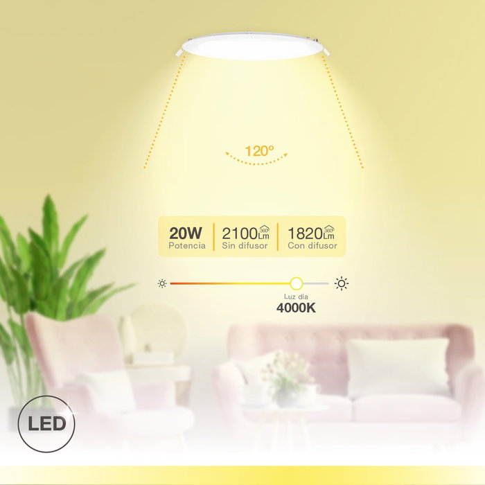 GSC Evolution Downlight empotrable LED redondo Lonbo 20W 4200K Blanco