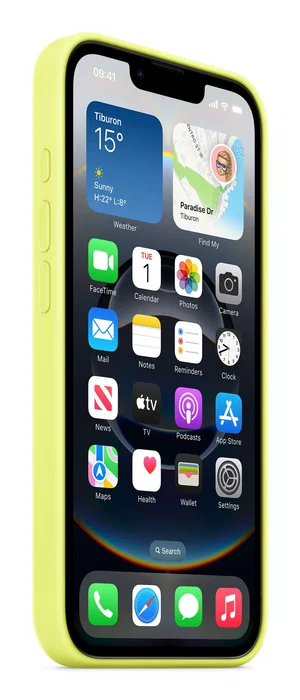 Apple MGYW4ZM/A Funda Silicona para iPhone 16e - Neon Yellow, 6.1", con 55% Silicona Reciclada, Protección contra Caídas y Arañazos