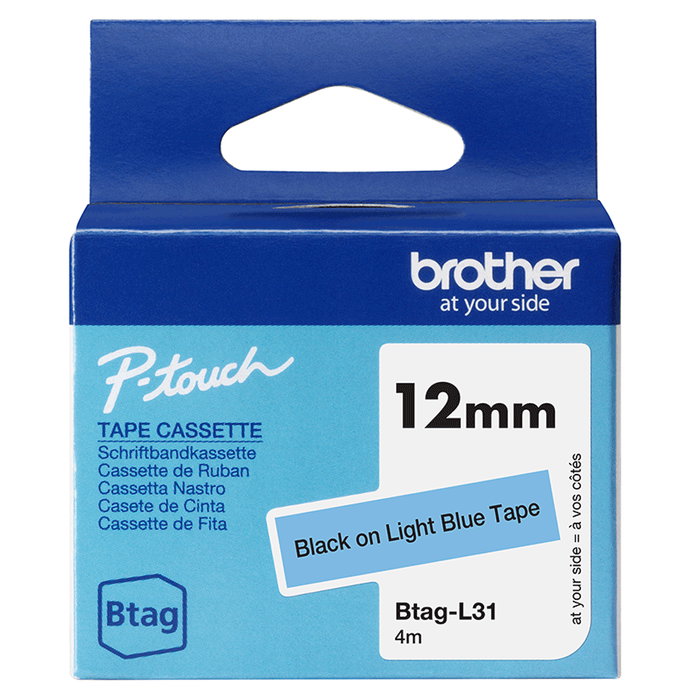 Brother Btag L31 Cinta de 12 mm, Negro sobre azul claro, 4 m