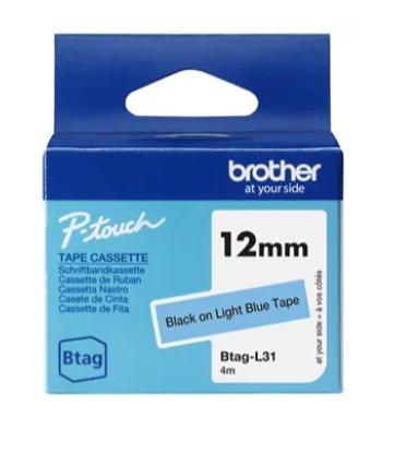 Brother Btag L31 Cinta de 12 mm, Negro sobre azul claro, 4 m