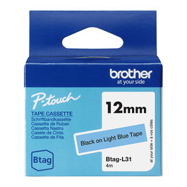 Brother BTAG-L31 Cinta de Etiquetas 12mm x 4m, Negro/Azul Claro, Compatible con PT-N10, PT-N20, PT-N25BT