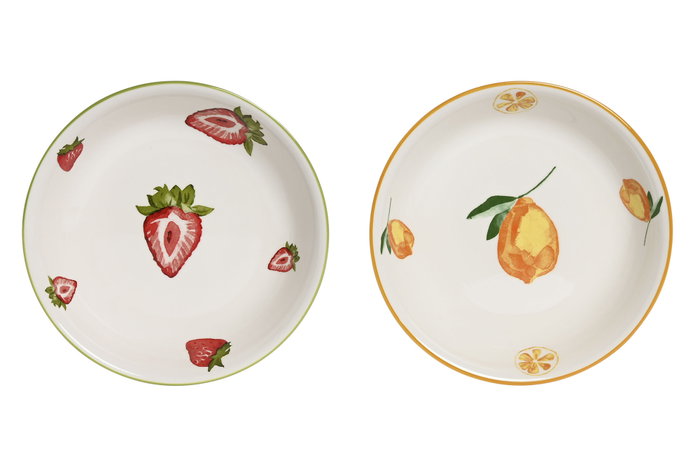 DKD Home Decor Set de Platos de Porcelana FRUTAS 24, Surtido de 2 Colores, 18x18x3,4 cm DKD Home Decor Set de Platos de Porcelana FRUTAS 24, Surtido de 2 Colores, 18x18x3,4 cm
