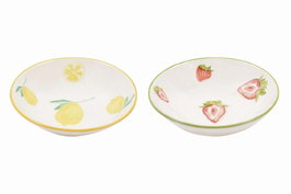 DKD Home Decor Set de Platos de Porcelana FRUTAS 24, Surtido de 2 Colores, 18x18x3,4 cm