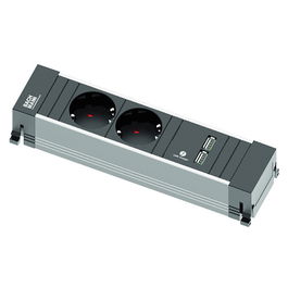 Bachmann Modulo Aluminio Estanco 2 Tomas + 2 Usb Power Frame Cover Para Cocinas Y Oficinas