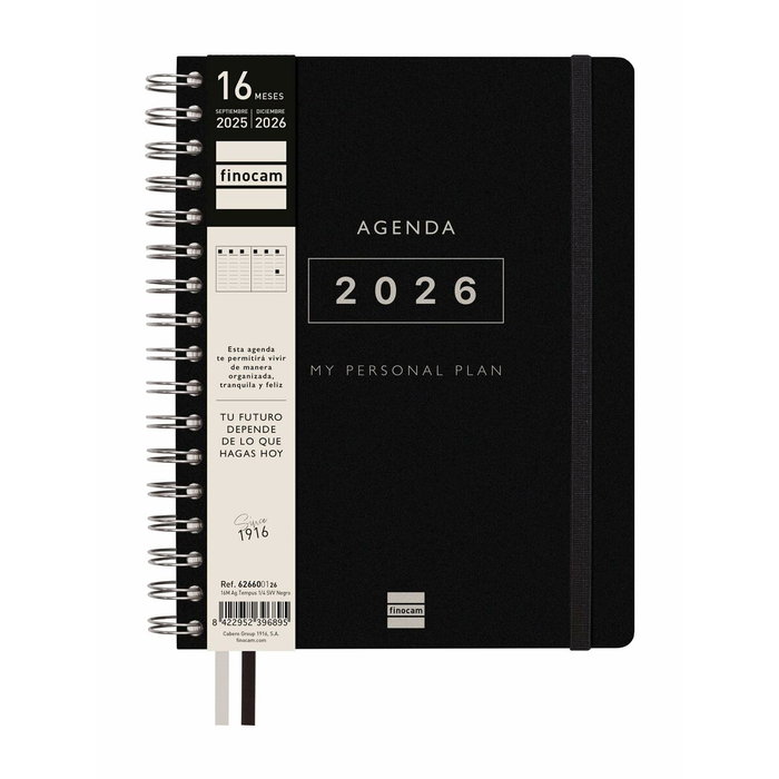 Finocam Agenda Tempus 16 Meses Septiembre 2025-Diciembre 2026 Negro