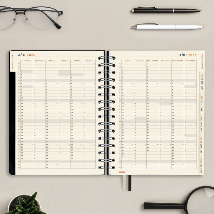 Finocam Agenda Tempus 16 Meses Septiembre 2025-Diciembre 2026 Negro