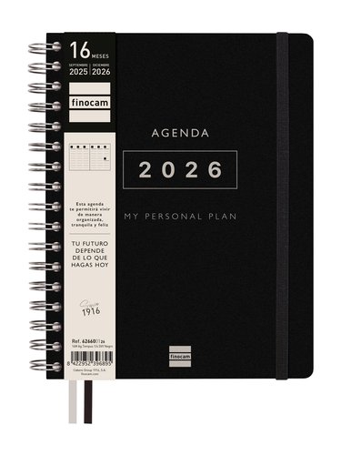 Finocam Agenda Tempus 16 Meses Septiembre 2025-Diciembre 2026 Negro
