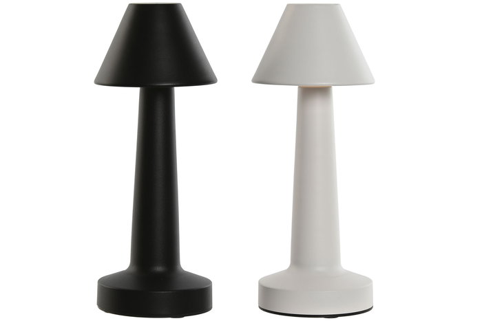 DKD Home Decor Lámpara Sobremesa Moderno Blanco Negro Metal LED Recargable Táctil 3 Niveles Brillo 9 x 24 x 9 cm (2 Unidades)
