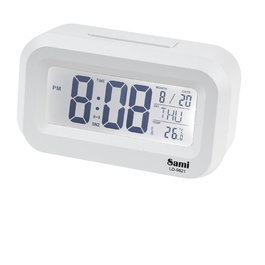 SAMI Despertador LCD Mini con Luz LED, Termómetro y 9 Melodías, Blanco