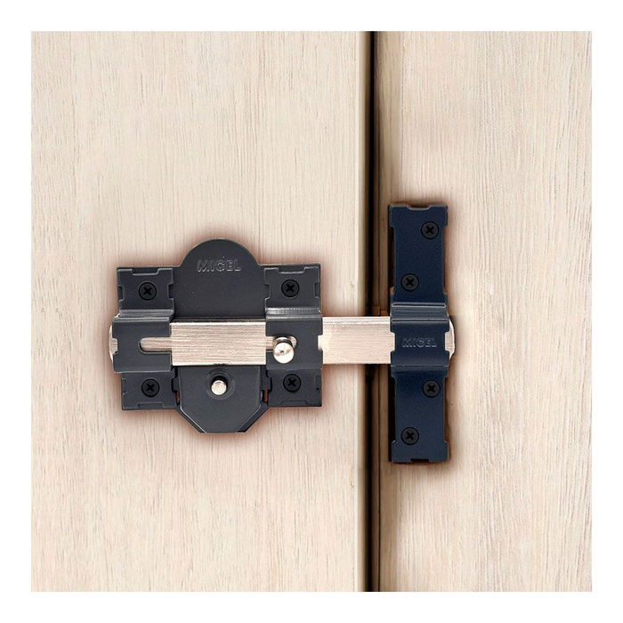 Micel CRR08 Cerrojo de Sobreponer, Placa 86 mm y Cilindro Boca Pera de 50 mm, Acabado Pintado Gris, con Llaves Iguales Amaestradas