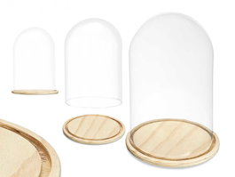 Giftdecor Cúpula de Cristal con Base de Madera, 20 cm de Diámetro x 30 cm de Alto, Transparente/Natural