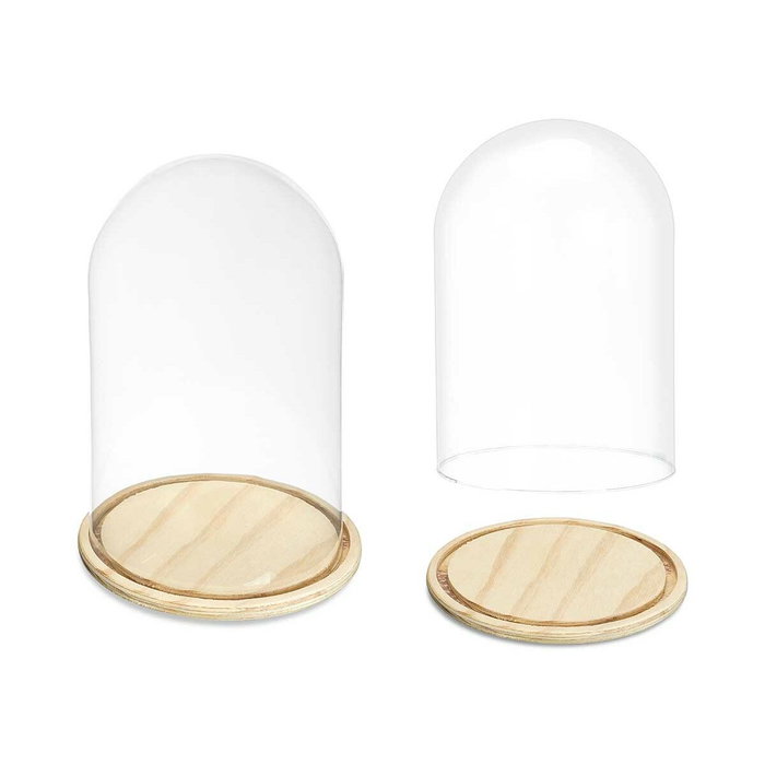 Giftdecor Cúpula de Cristal con Base de Madera, 20 cm Diámetro x 30 cm Alto