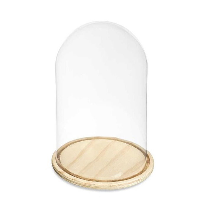 Giftdecor Cúpula de Cristal con Base de Madera, 20 cm Diámetro x 30 cm Alto