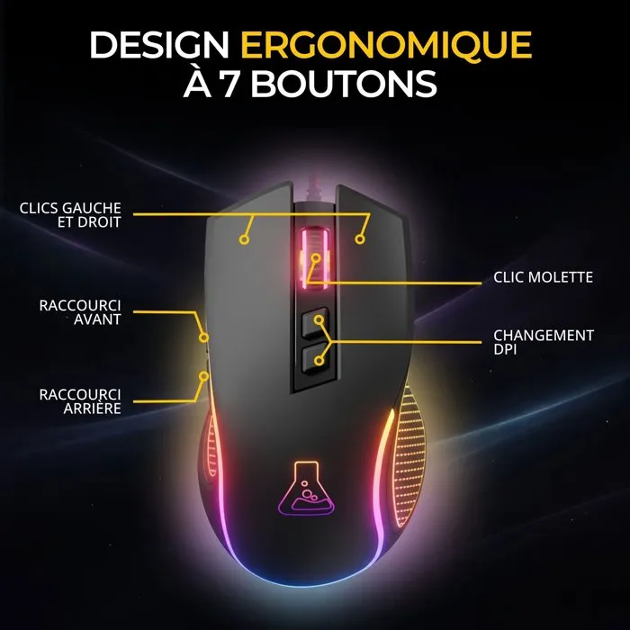 THE G-LAB Kult Thorium THE3760162054903 Ratón Gaming Cableado 12800 DPI Ergonómico 7 Botones Retroiluminación RGB
