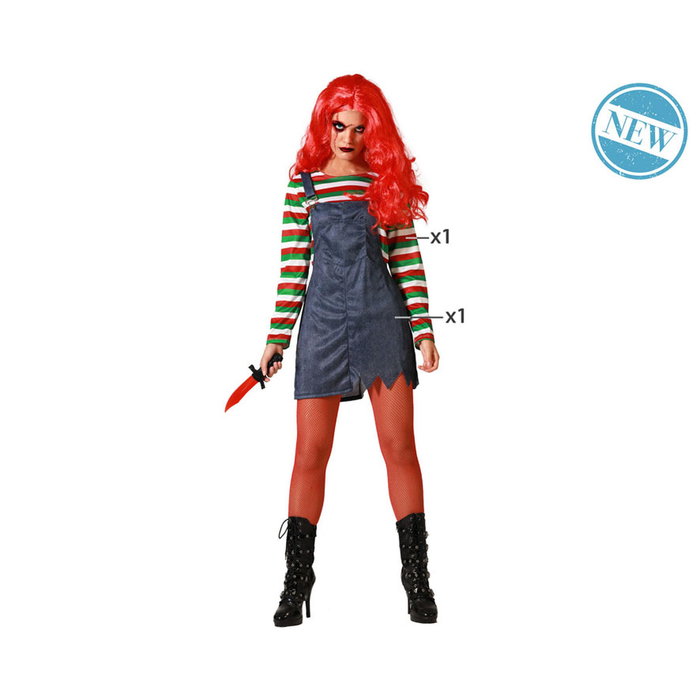 Disfraz de Muñeca Multicolor para Mujer Adulto Halloween Mono y Camiseta Rayada Talla XS-S