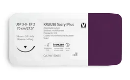 Kruuse Sutura Sacryl 3/0 45cm con Aguja 19mm 3/8 Triangular Violeta