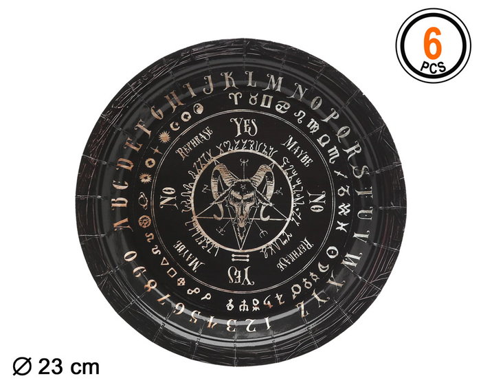 Atosa Platos de Cartón Ouija 23 cm con Símbolos Esotéricos - Pack de 6 Unidades Atosa Platos de Cartón Ouija 23 cm con Símbolos Esotéricos - Pack de 6 Unidades