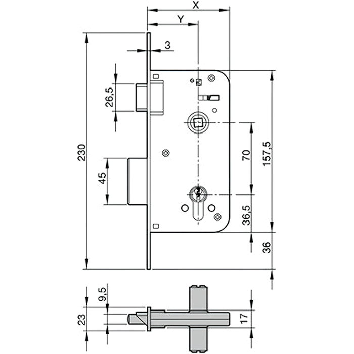 YALE Cerradura de embutir 700 HL 50x80 con picaporte reversible YALE Cerradura de embutir 700 HL 50x80 con picaporte reversible