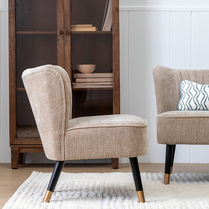 Sillón Beige Tejido-Madera Salón 58 X 70 X 74 cm