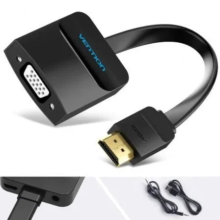Vention 42161 Conversor HDMI Macho a VGA Hembra con Jack Audio 3.5mm Hembra, 15 cm, Negro