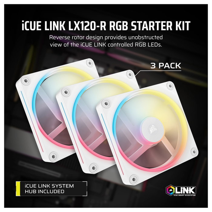 Corsair LX120-R RGB iCUE LINK Ventiladores de Carcasa, Pack de 3, Blanco