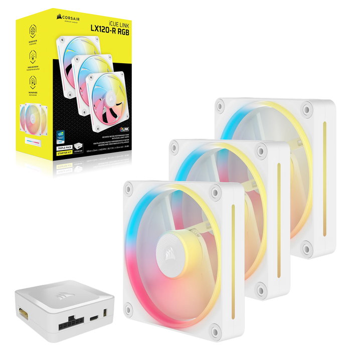 Corsair LX120-R RGB iCUE LINK Ventiladores de Carcasa, Pack de 3, Blanco