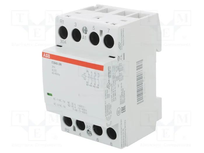 ABB Contactor de Instalación Modular 4-polar 40A 24VAC/24VDC ABB Contactor de Instalación Modular 4-polar 40A 24VAC/24VDC