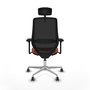 Silla de oficina Mardos con mecanismo Sincro/Traslack tapizada con Tela color Marrón y malla color Negro. Equipada con lumbar 1D, Brazos 3D, Cabecero 2D y Ruedas 65 mm parqué