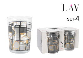LAV Set 4 Vasos de Sidra Abstrac 520 cc Medidas 9x9x12 cm (6 Cajas)