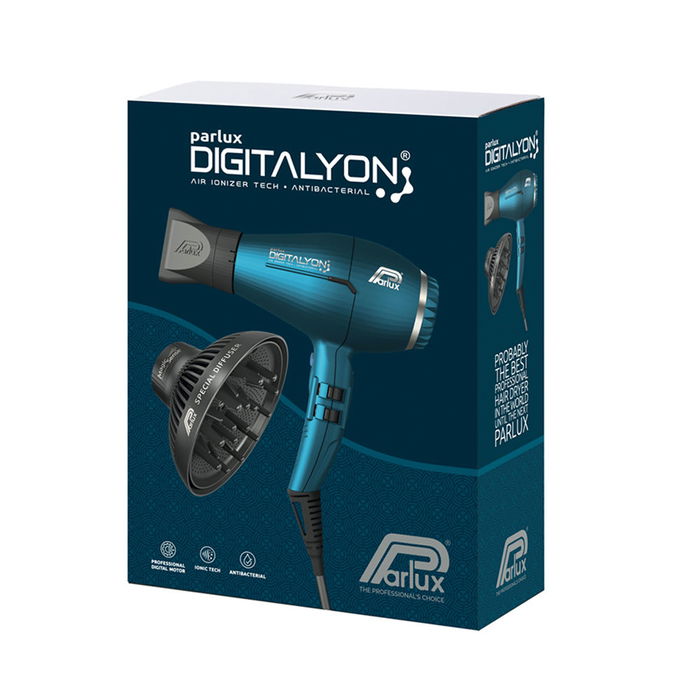 Parlux DIGITALYON AZUL LOTE 4 pz Set Peluquería Secador Profesional 2400W Motor Digital Ionico Eco-Friendly