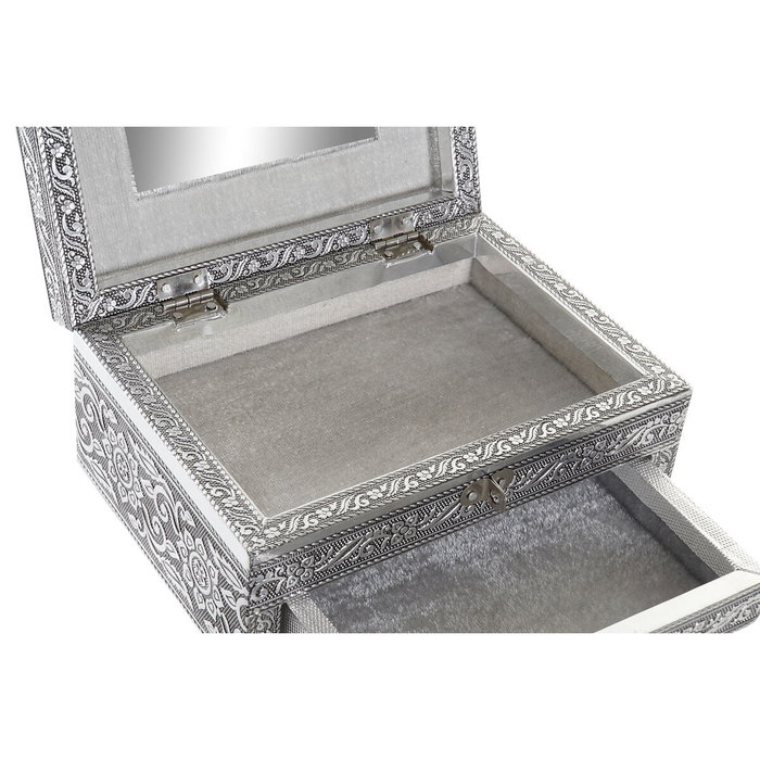 DKD Home Decor Joyero de Madera y Aluminio Plateado 17,5x12,5x8,5 cm