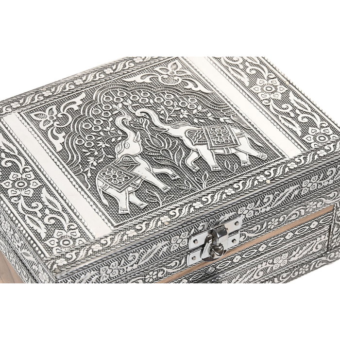DKD Home Decor Joyero de Madera y Aluminio Plateado 17,5x12,5x8,5 cm