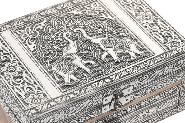 DKD Home Decor Joyero Indio Plateado Natural Madera Aluminio 17.5 x 12.5 x 8.5 cm